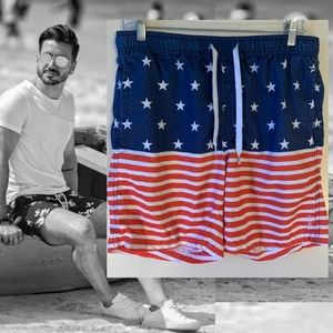 Trinity Collective Flag Swim Trunks Small 7" inseam 100% polyester